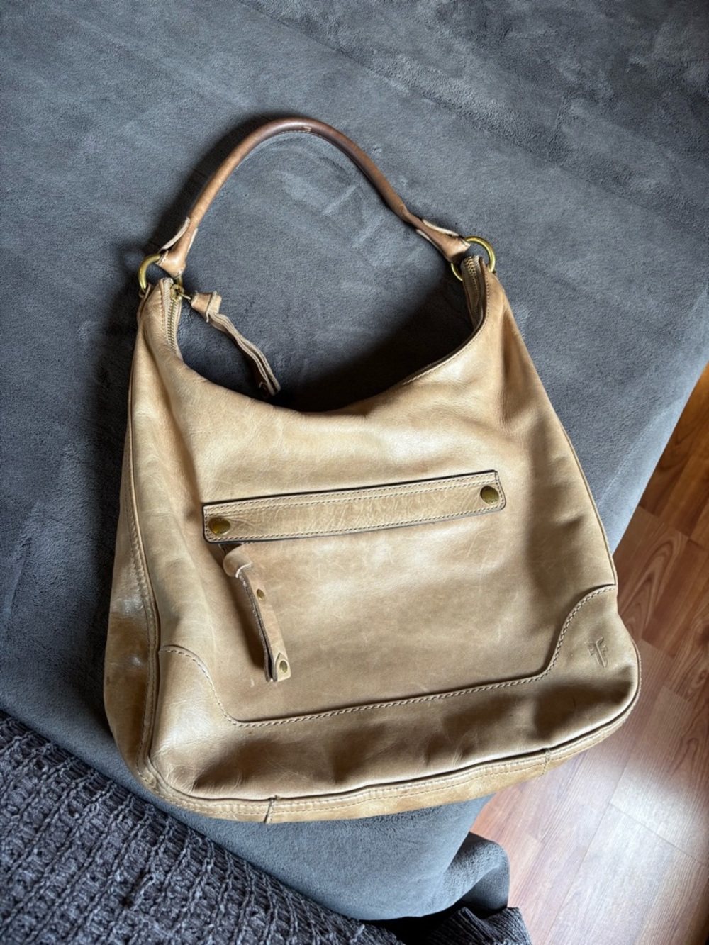 Frye Melissa Zip Hobo Bag, Large, Tan, Genuine Leather, Slouchy Shoulder Bag - Picture 2 of 14